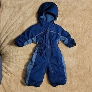 REI TIMBER MOUNTAIN BLUE HOODED SNOWSUIT, SIZE 12 MONTHS